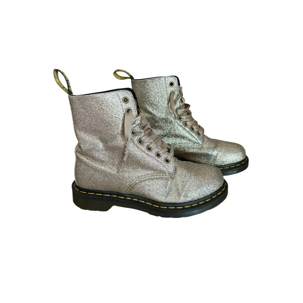 Dr Martens 1460 Pascal Glitter Boots Palegold Womens Size 7
